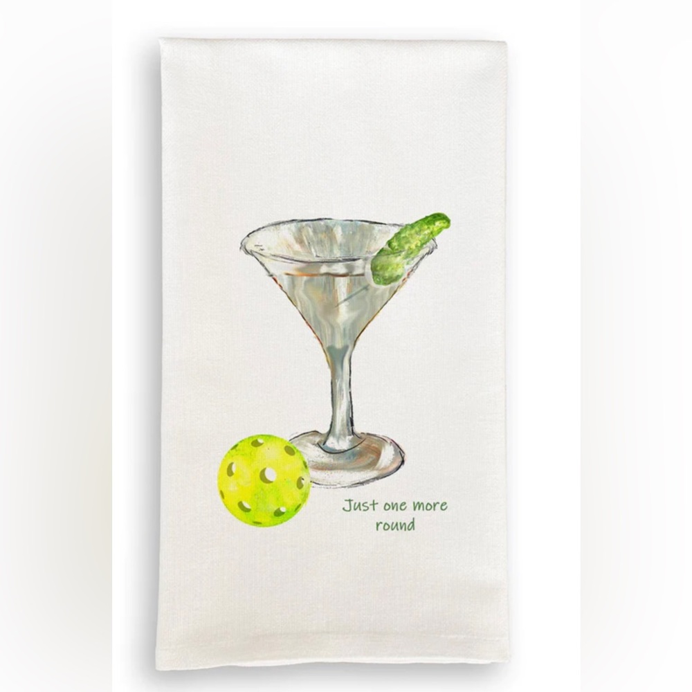 Pickleball & Martini “ONE MORE ROUND” LINEN GUEST TOWEL, White. NWOT